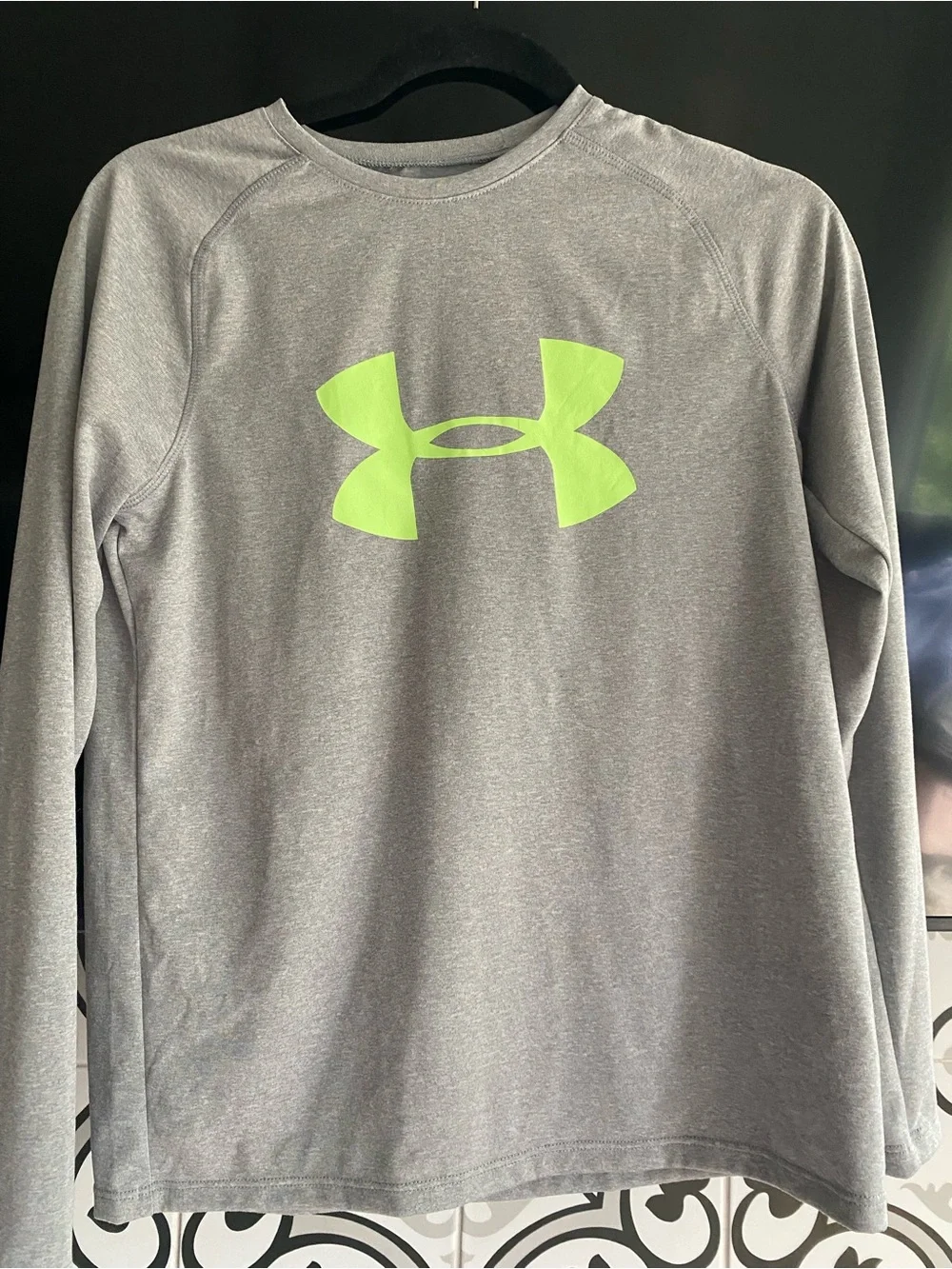 Under Armour Gray Long Sleeve Tee with Neon Green Logo